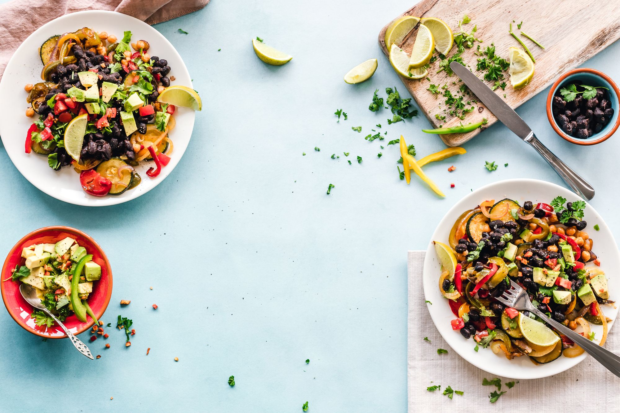 Colorful shared dishes on a table